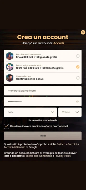 Processo di registrazione di National Casinò su smartphone